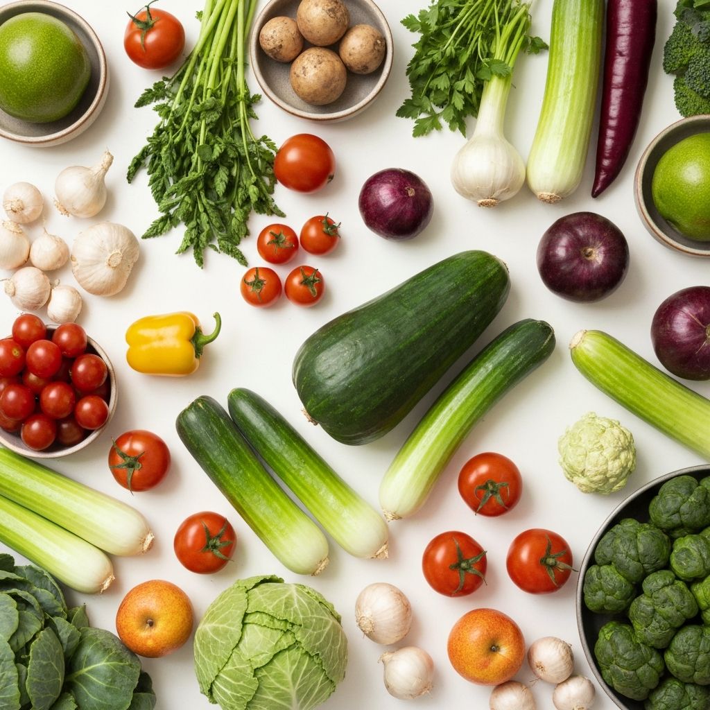 Fresh plant-based vegetables and fruits